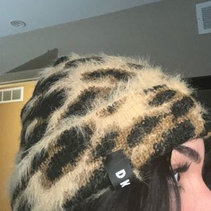 DKNY Fuzzy Animal or Cheetah Print Fall/Winter Beanie